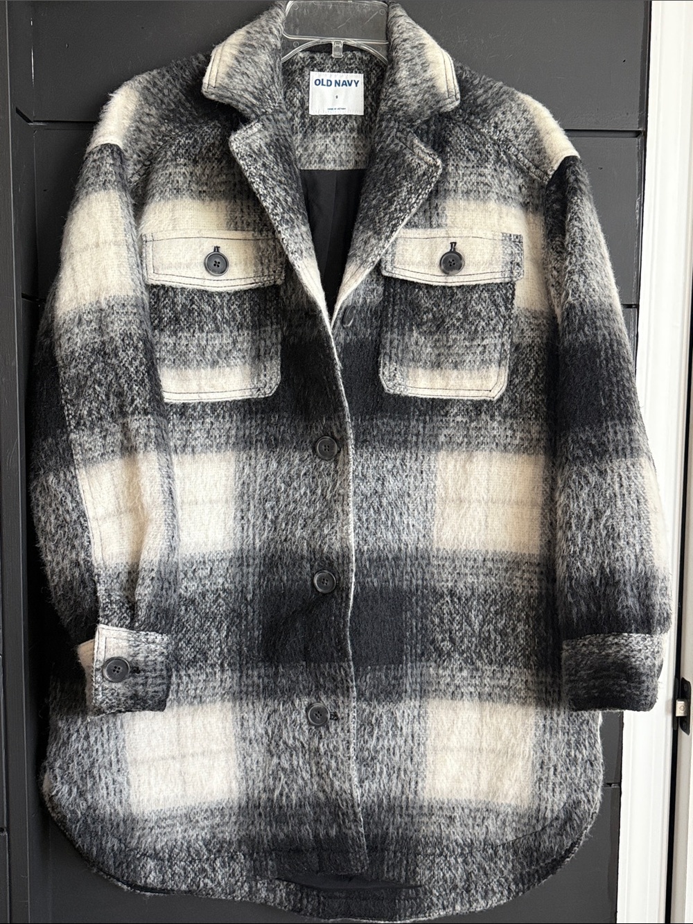 Old Navy Black & White Plaid Utility Lined Shacket S